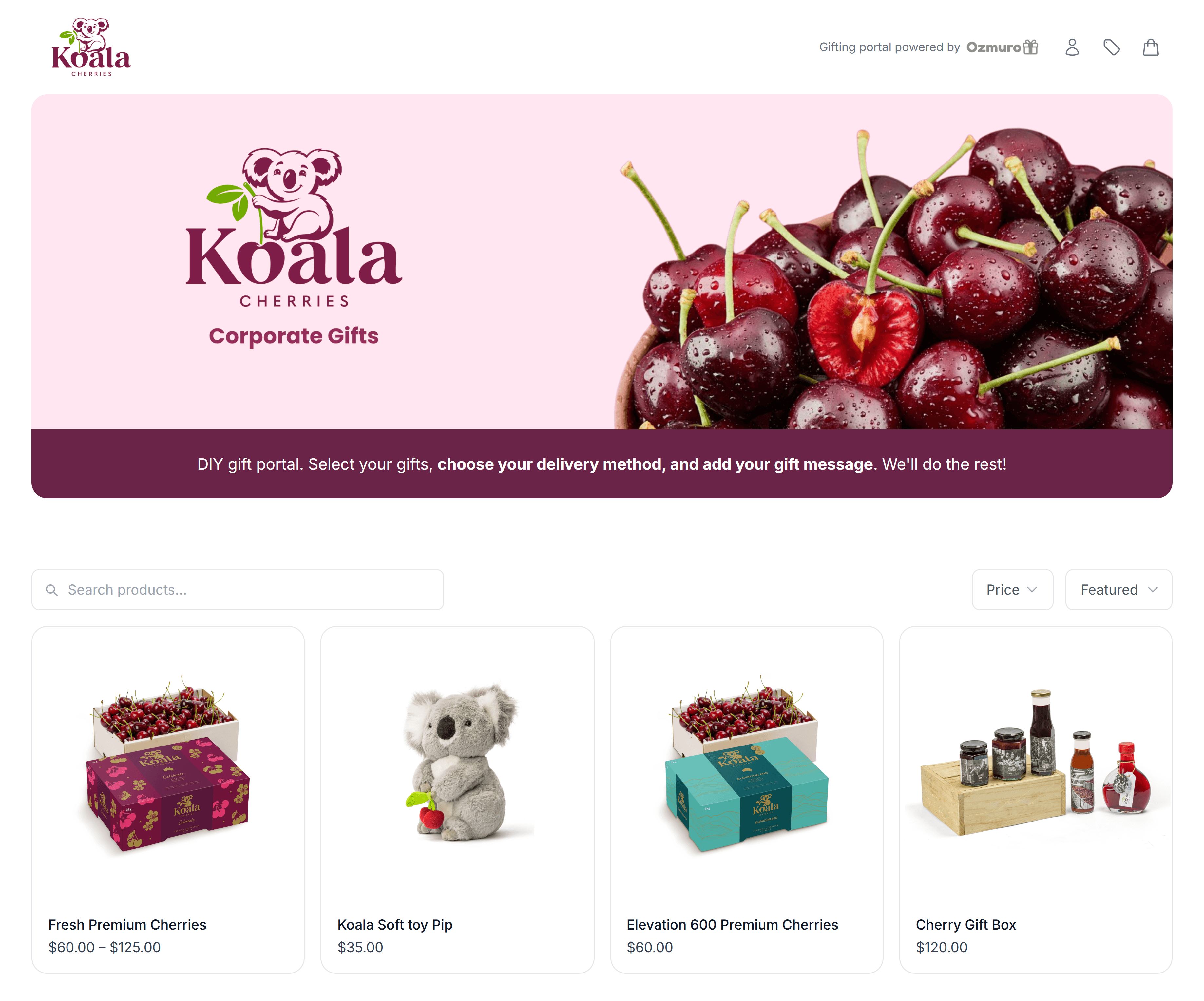 Example branded gifting storefront built with Ozmuro